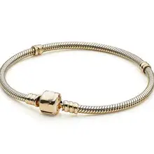 925 пробы серебряный браслет золотого цвета с застежкой в виде змеиной цепочки, базовый браслет для женщин, подвеска из бисера, модное ювелирное изделие Diy