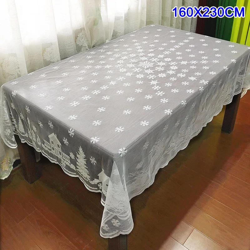 160cmx230cm Christmas Tablecloth Santa Claus Snowman Elk Embroidered Christmas Party Lace Tablecloth Round/Square LE66 - Color: 160cmx230cm