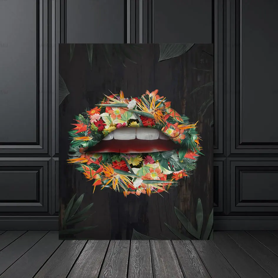 Розовый цветок губы с цитатой денег плакат печать украшение на стену живопись