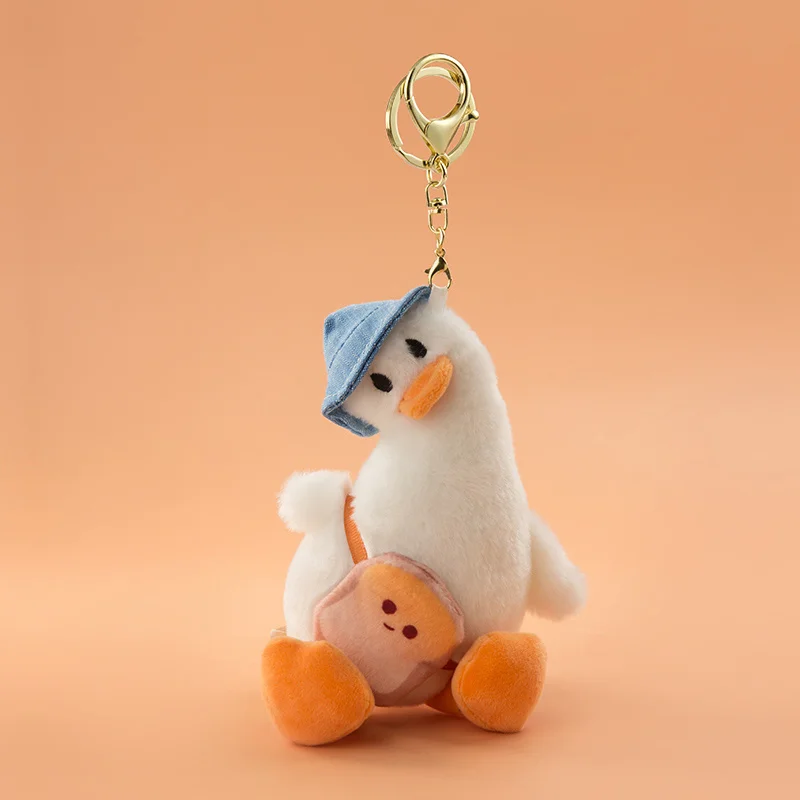 Cartoon Lovely duck crooked neck Doll Keychain Yellow White Car Bag Accessory Cute Plush Boy Girl Couple Keyring Lover Pendant