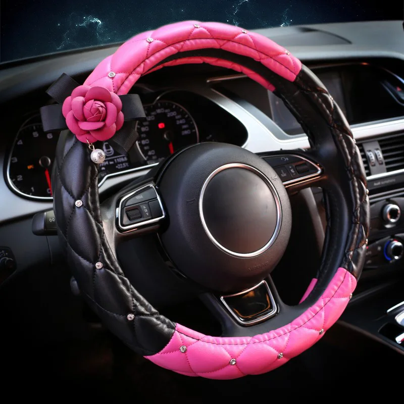 Rose Camellia Crystal Leather Car Interior Set 6