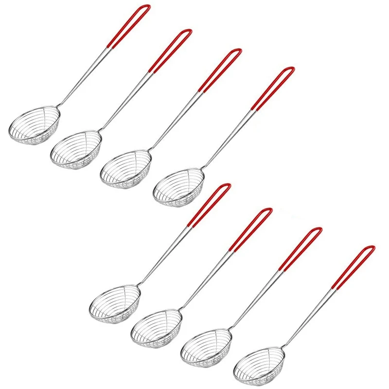

8 Pieces Stainless Steel Spider Strainer Spoon Small Wire Skimmer Colander for Hot Pot, Tortellini and Meatball