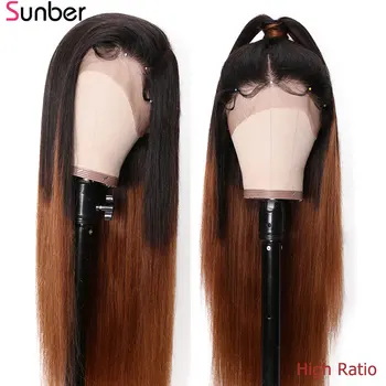 

13X6 Deep Part Ombre Brown Pre plucked Lace Front Wigs 150% Remy Brazilian Straight glueless Lace Human Hair Wigs Sunber