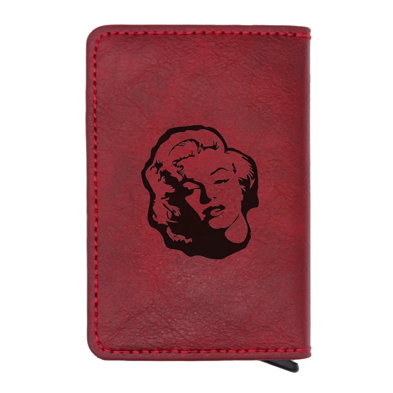 Классическая мода Monroe Rfid кошелек Шарм для мужчин и женщин красный кожаный кошелек для карт подарки - Цвет: Red