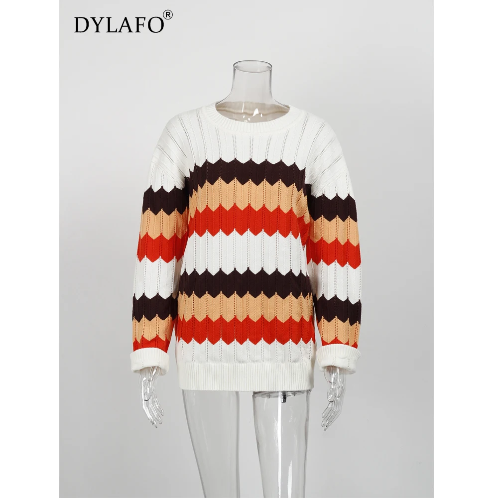 Striped Sweater Color Matching Wavy Pattern Knit