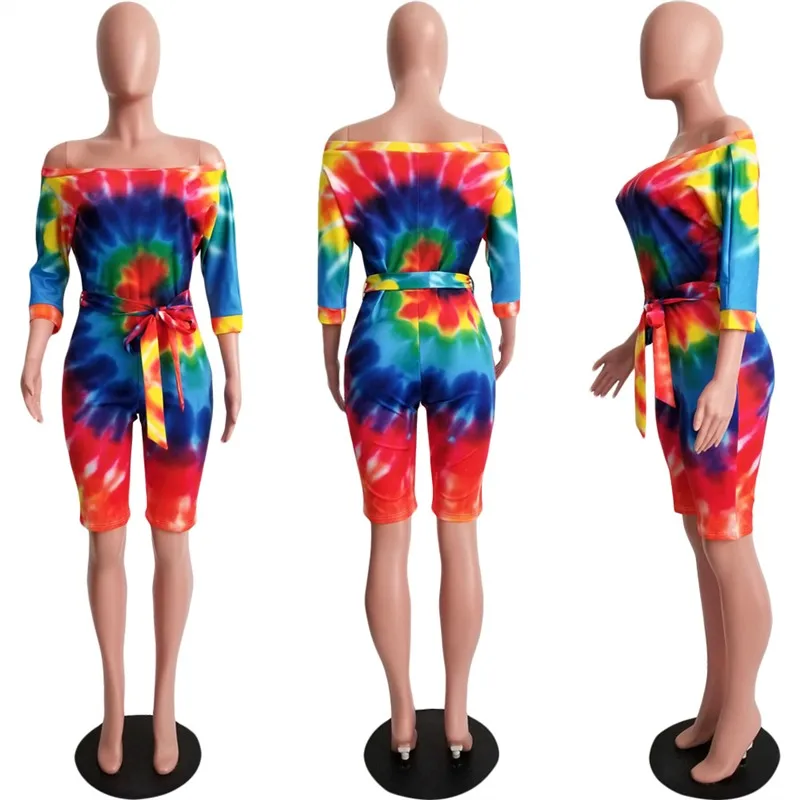 Raisvern Повседневный Свободный комбинезон с принтом Tie Dye, женские комбинезоны с вырезом лодочкой, модный летний комбинезон, уличные комбинезоны