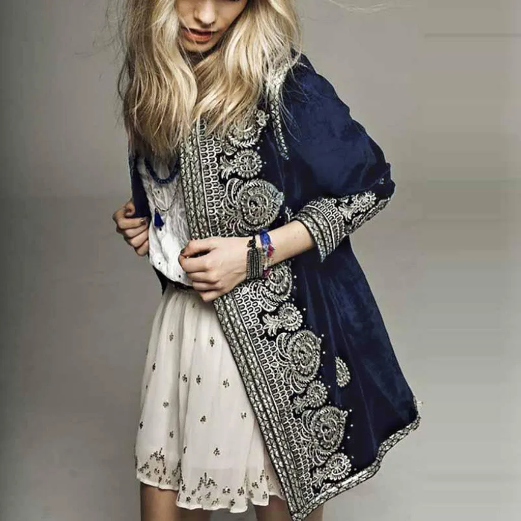 

SAGACE Ladies folk-custom Fashion Elegant Print Long Sleeve coat winter and autumn high quality solid color long coat