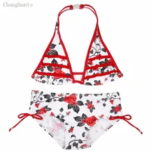 Купальный костюм из 2 предметов для девочек, Детский комплект бикини, От 8 до 16 лет, детское бикини с рисунком розы, детский купальный костюм летняя пляжная одежда