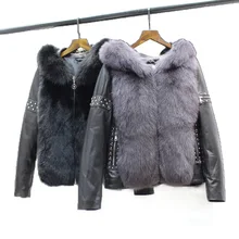 Натуральная кожа овчина пальто женские куртки женское меховое пальто с натуральным лисьим мехом и капюшоном модное пальто из натуральной кожи Верхняя одежда