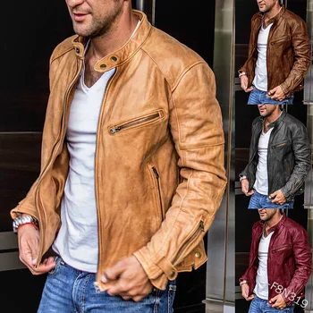 

WEPBEL Men's PU Leather Coat Men Punk Motorcycle Jacket Full Sleeve Zipper Solid Color Fashion Slim New Autumn Winter