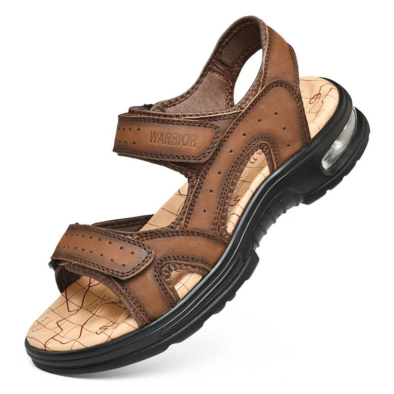 

Summer Masculina Sandalias Hombre Men Sandals Genuine Leather Peep-Toe Men Sandalias Anti-slip Polish Cowhide Casual Sandals Men