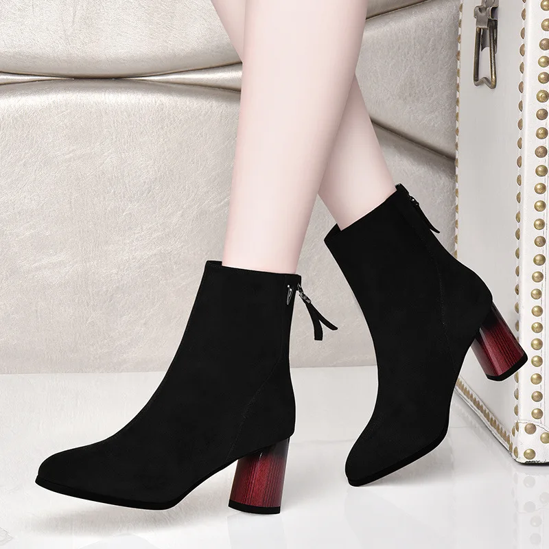 

Dunhu Lazy Martin Boots Women's British-Style 2019 Autumn And Winter New Style High Heel Boots after Zipper Spring And Autumn Bo