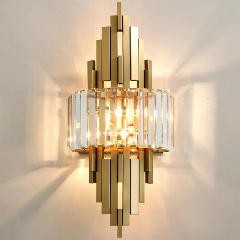 

Italy Design Luxurious Copper Wall Light with Shiny K9 Crystal Lampshade for Bedside TV Background Aisle Sconces Bulb In