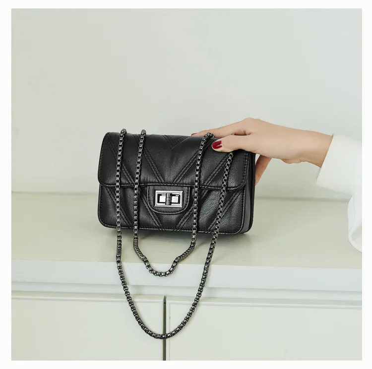 Mini Quilted Leather Double Flap Handbag 2019 New Luxury Designer Women's Chain Shoulder Bags Classic Crossbody Flap Purse Black (21)
