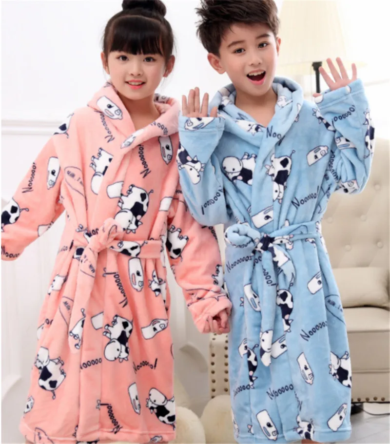 Детские халаты принцессы для девочек, От 2 до 14 лет, фланелевые халаты для мальчиков, новинка года, теплая одежда для сна, пижама с кроликами