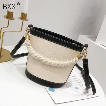 

[BXX] Straw Weave Crossbody Bucket Bags For Women 2020 Spring Summer Vintage Lady Shoulder Messenger Bag Travel Handbags HL395