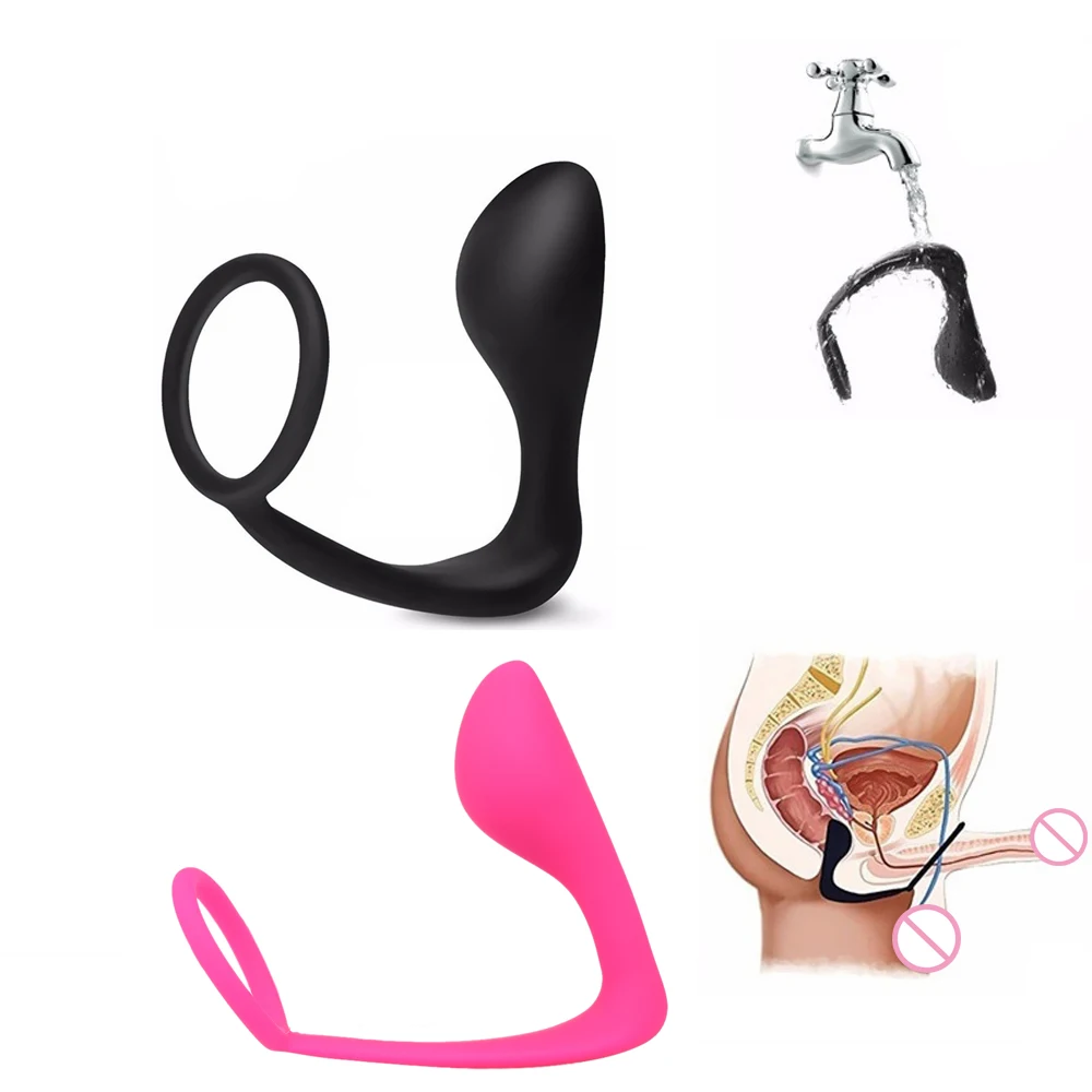 Silicone Male Prostate Massager Double Cock Ring Delay Ejaculation Butt Plug Anal Sex Toys for Men Gay | Красота и здоровье