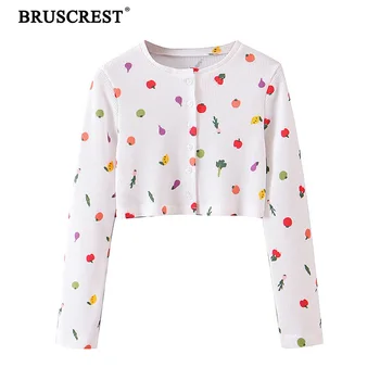 

Kawaii Cropped Cardigan Women Streetwear Long Sleeve Knitted Sweater Button Up Sweater Crop Top Sweater Print Cardigans 2020