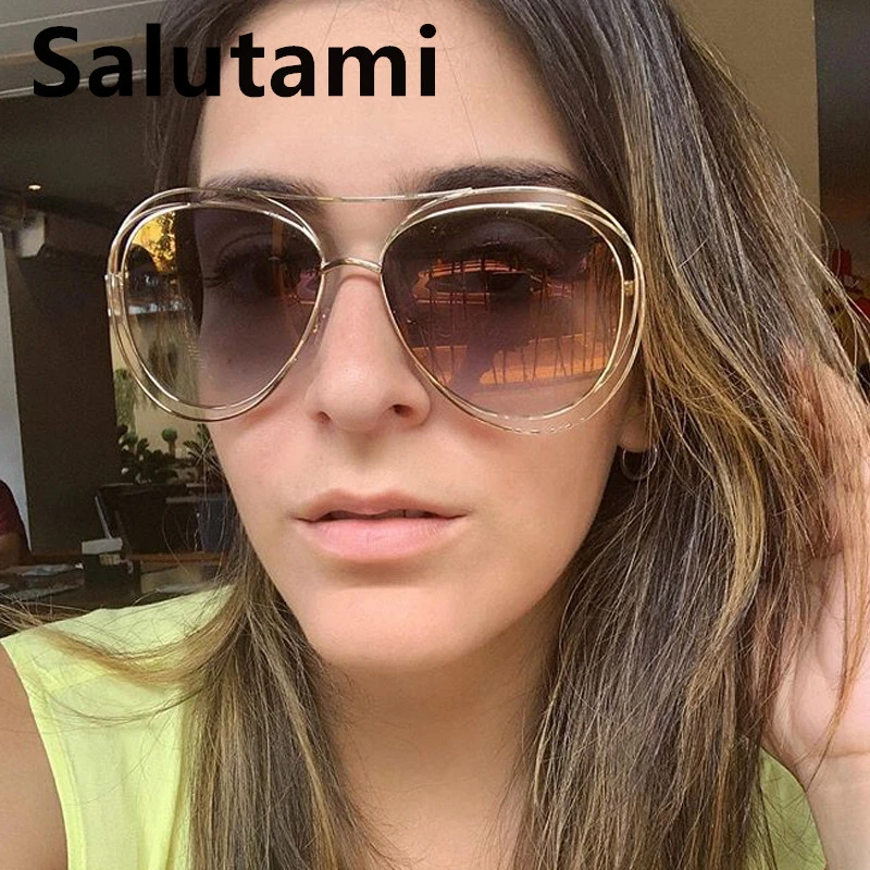 

Hollow Frame Double Circle Sunglasses For Women 2020 Luxury Brand Gradient Alloy Oversized Female Sun Glasses Men Mirror Shades