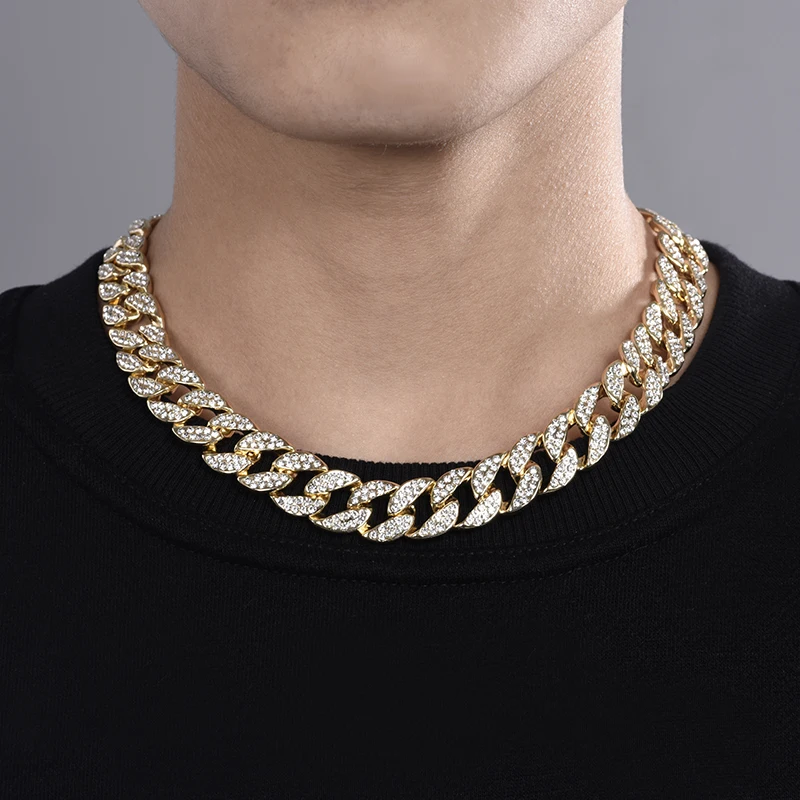 Collar Collier Statement Necklace for Women 2021 Miami Curb Cuban Chain Iced Out Rhinestone Rapper Necklaces Men Hip Hop Jewelry | Украшения