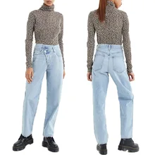 Женские обтягивающие джинсы с высокой талией, новинка, весна-лето, уличная одежда бойфренда, несимметричный светильник, синие прямые джинсы