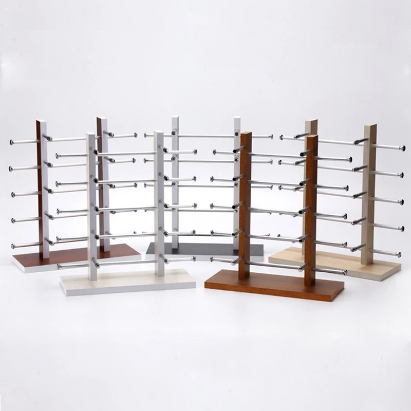 

5 Colors Glasses Display Rack 10 Vice Shape Display Stand Sun Glasses Display Holder Rack/shelf Double Wood Shelf Fashion 13inch