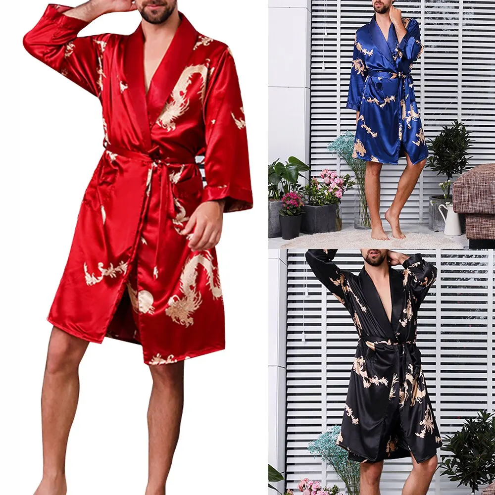 mens pajama pants Spring Summer Thin Mens Pajamas Stripe Long Sleeves Pyjamas Night Robe Dressing Gown Male Silk Satin Kimono Bathrobe Sleepwear silk sleepwear