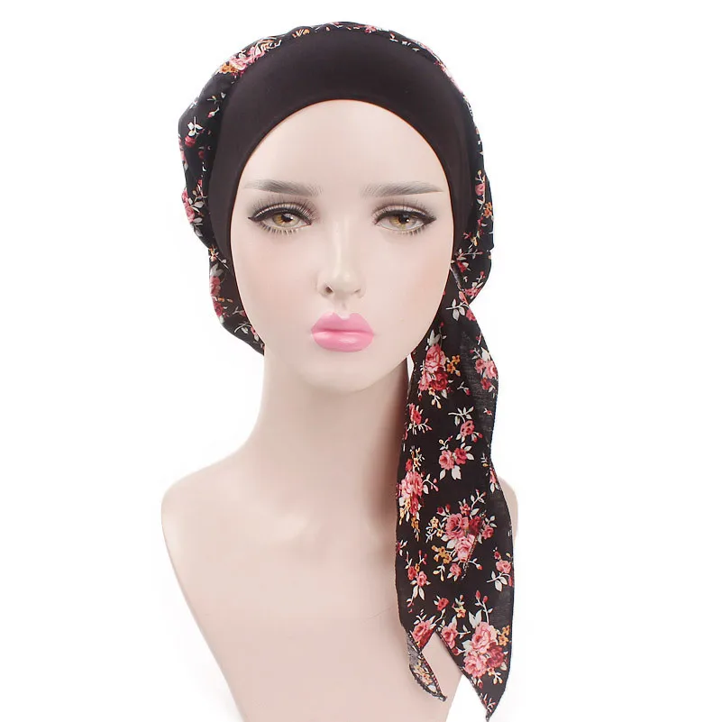 Muslim Women Print Cotton Turban Hat Headscarves Pre-Tied Cancer Chemo Headwear Bandanas Headwrap Caps