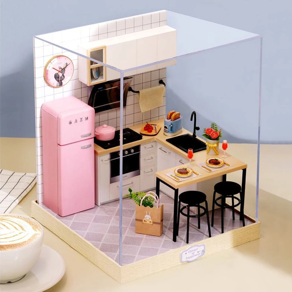 1:24 Scale Wooden Dollhouse Miniatures DIY House Project Kit with Cover and LEd Light - Taste of Life