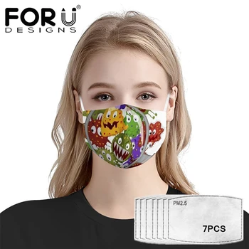 

FORUDESIGNS New Dusrt Anti Haze Mouth Cover Masks And 7Pcs PM2.5 Filter 3D Cute Microbial Germ Printed Reusable Anti Air Dust