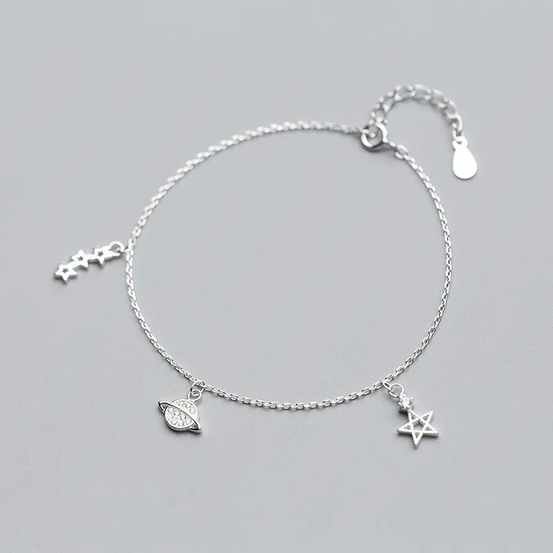 Настоящее 925 пробы серебро Личность Циркон звезда планета подвеска браслет панк ювелирные украшения для женщин вечерние аксессуары