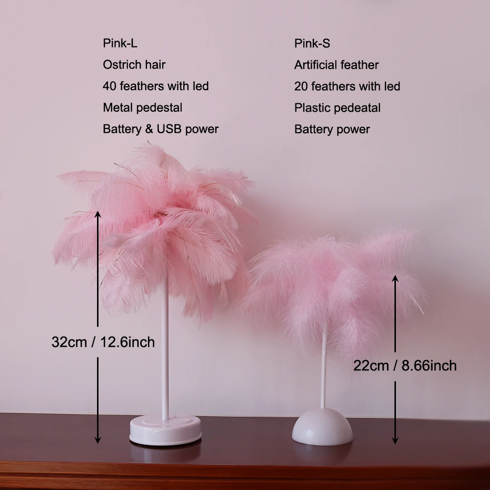 LED Fairy Feather Lamp Desk Decorative Table Lamp Remote Control for Home Livingroom Bedroom Girl Room Wedding Decor Night Light