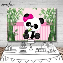 Sensfun Pink Green Theme Panda Bamboo Photography Backdrop For Photo Studio Girls Birthday Party Backgrounds 7x5ft Vinyl