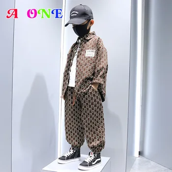 

Spring Autumn Boys Clothes Kids Outfits Toddler Boy Set Coat + Pants 2 Pcs Set Fashion Aop Turn-Down Collar 3T To 14T Yrs