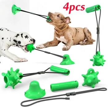 

4pcs/Set Upgraded Dog Molar Bite Toy Combination Pet Chew Toys Dog Pull Ball Puppy Tooth Cleaner Stick Treat Training Rubber Bar