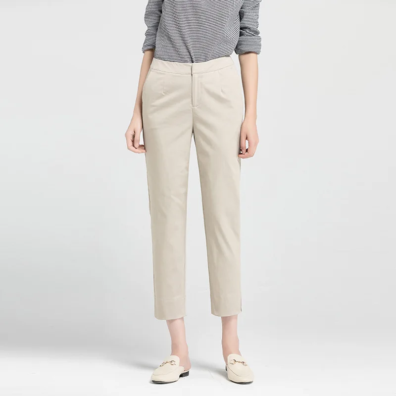 

2020 Summer Women High Waist Office Pants Ladies Black White Trousers Work Wear Elastic Waist Pants