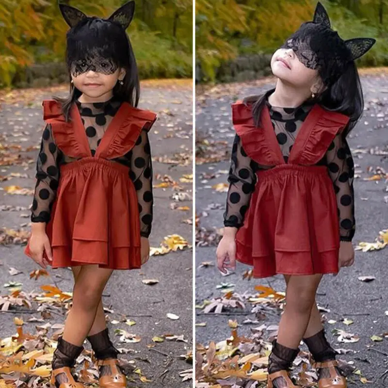 Осенняя одежда для девочек Одежда для маленьких девочек из 2 предметов Кружевная футболка+ платье с оборками, комбинезон комплект из 2 предметов