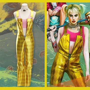 

Anime Comic Movie Prey Cosplay Costumes Harley Quinn Cosplay Costume Clothes Suits Uniforms Jumpsuits Rompers Yellow Adult