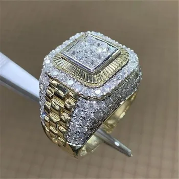 Hip Hop Square Ring Men Vintage Jewelry Rings For Women Full Rhinestone Golden Punk Finger Ring Mens Rock Crystal Wedding Rings