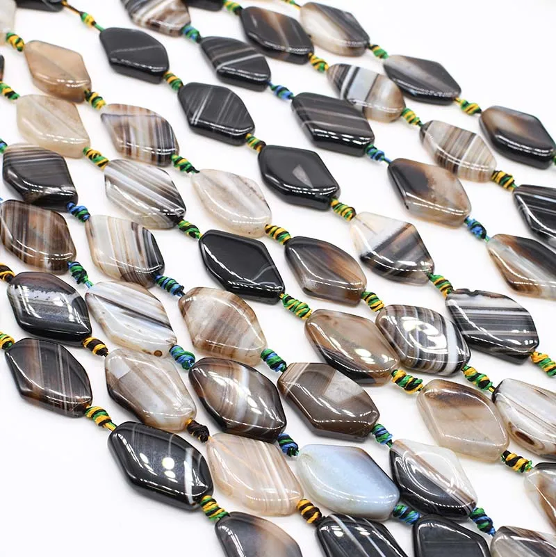 2strands/lot Diamond Black and white stripe smooth agate natural stone For DIY Women Necklace Bracelet Jewelry Making 15