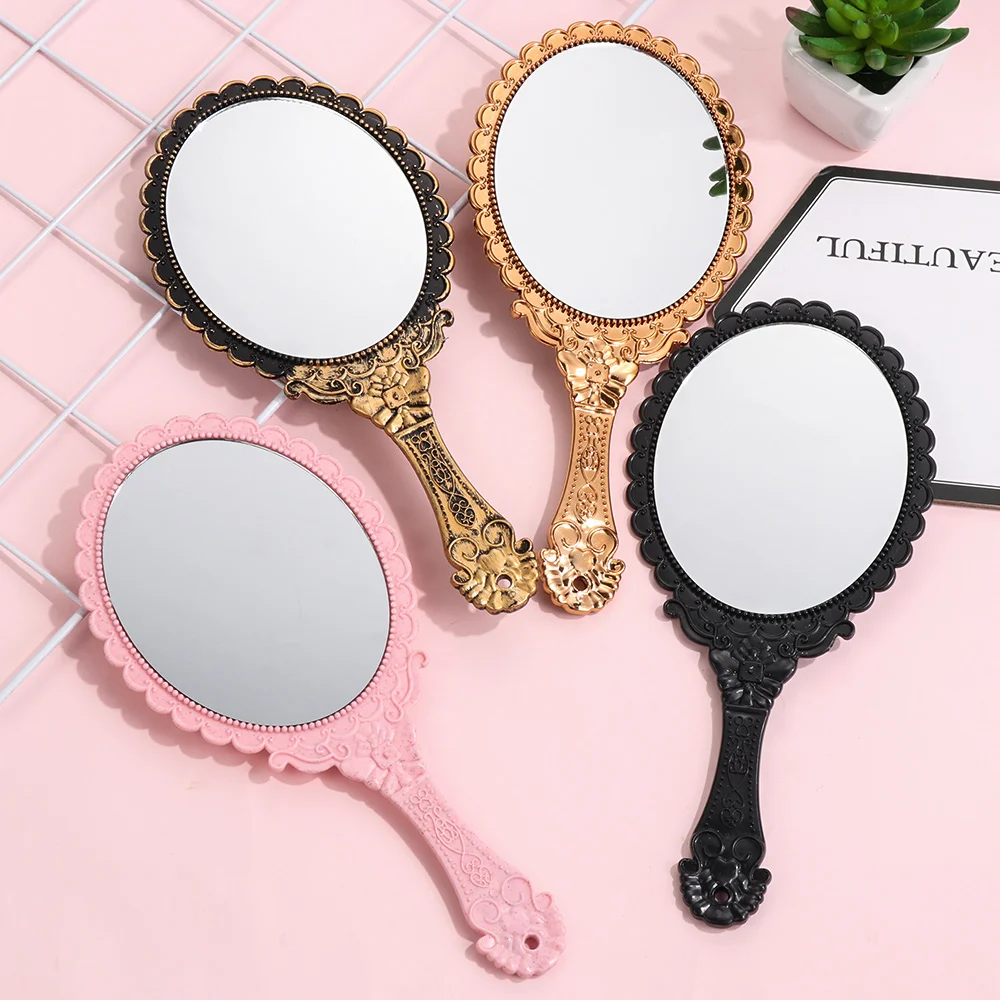 de la marca Ungfu Mall Espejo vintage con diseño estampado floral; espejo de mano para maquillaje negro 