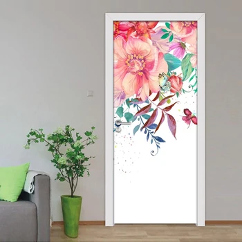 

3D Flowers Door Sticker Waterproof Self-adhesive Wallpaper For Living Room Bedroom Door Poster DIY Mural Wall Decals Home Decor