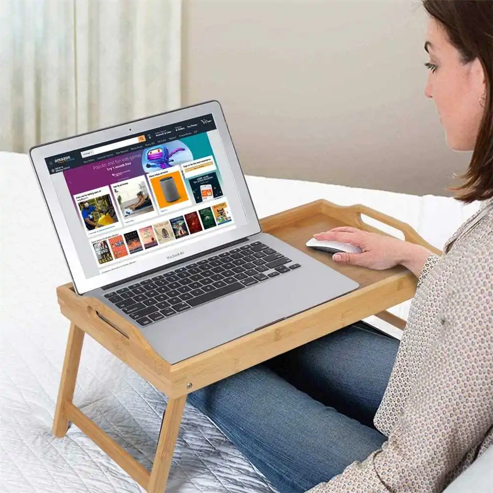 Home Bamboo Wood Bed Tray Portable Folding Laptop Desk Tea Food Serving Table Folding Leg Laptop Desk On The Bed