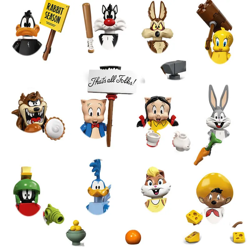 Anime Bricks Bunny Daffy Porky Pig Mini Action Toy Figure Building Blocks Cartoon Assemblare Giocattoli Bambole Blocchi Regalo Per Bambini