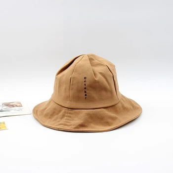 

Japanese alphabet embroidery simple fisherman hat men and women tide summer outdoor big brim sun hat street leisure basin hat