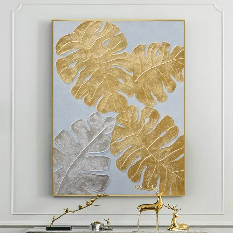 

Entrance Painting Modern Dining Room Decorated In Gold Leaf Painting Mural Paintings Light E Hand-painted Abstract Oil Paintings