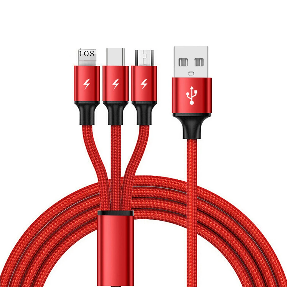 3 в 1 8Pin usb type C Micro USB кабель для IPhone 8X7 6 6S Plus samsung Nokia USB быстрая зарядка кабели Нейлоновый Шнур Универсальный