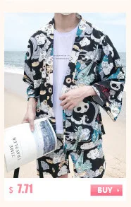 Японские кимоно рубашки и брюки наборы Китайская панда печатных мужской повседневный костюм Camisa пляжная уличная Гавайская блузка шорты комплект