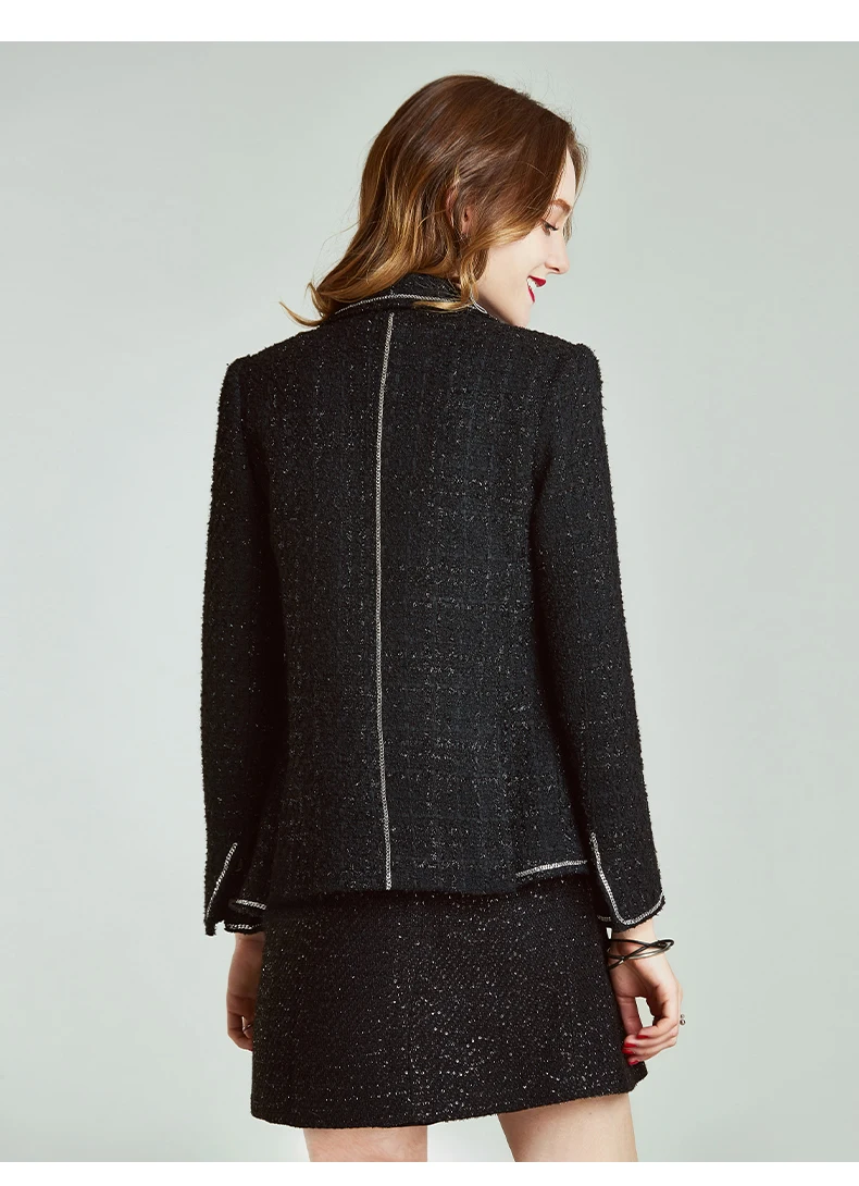 HAVVA осень и зима люрекс черная дикая модная куртка женская полиэстер короткое пальто W5441