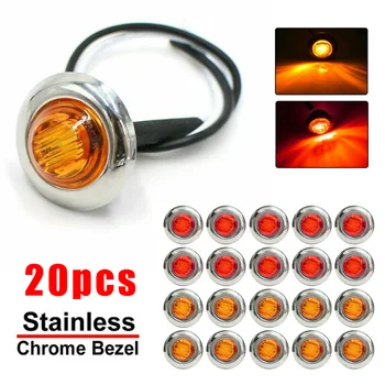 

LED Marker Light Button For Truck Trailer 12V 3/4\" Amber Red Side Marker Light